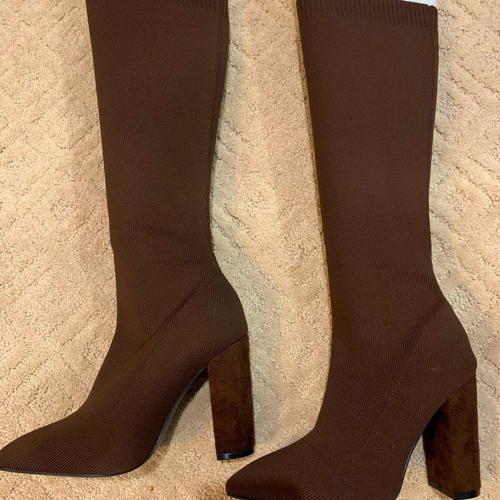 Point Toe Chunky Heel Tall Sock Boots